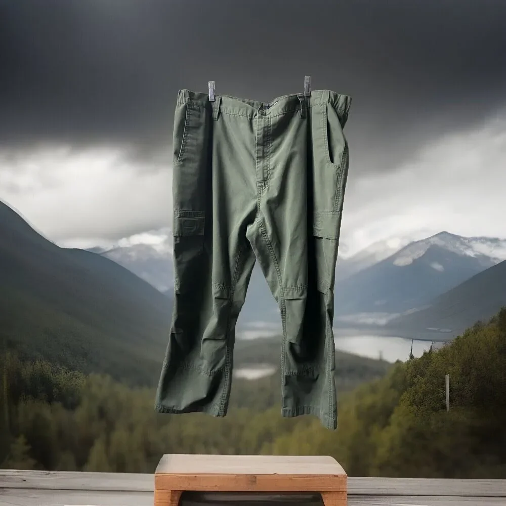 LAPG Tactical Pants Mens 42 x 25 Cropped Cargo Shorts Army Green Canvas